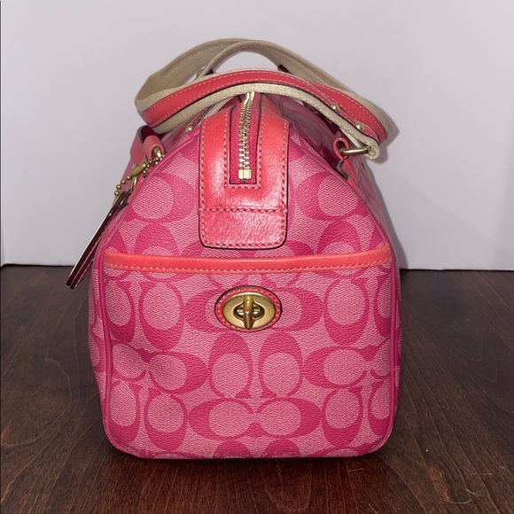 Coach Signature Heritage Stripe Coated Canvas and Leather Satchel Pink - Picture 2 of 16